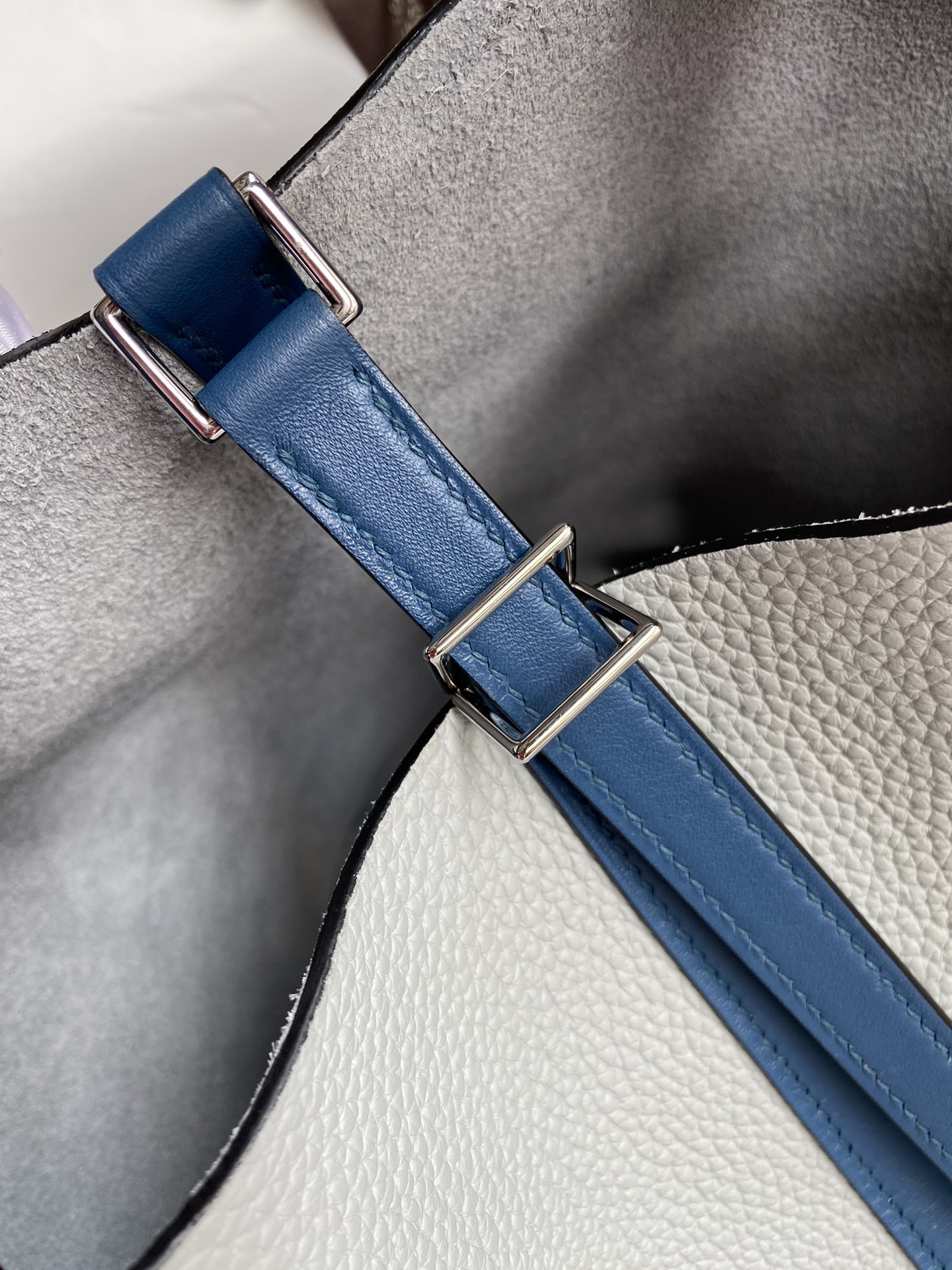 Hermes Picotin Lock 22 Bag In White/Blue Clemence Leather